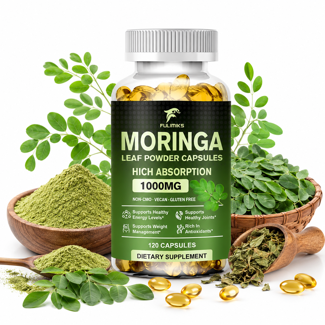 Moringa Leaf Powder - High Absorption Moringa Oleifera 1000mg Capsules,
