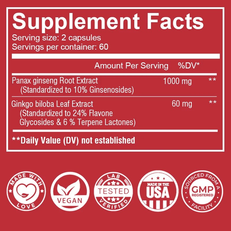 Vegan Korean Red Panax Ginseng – Ginkgo Biloba Extract recenzja i cena